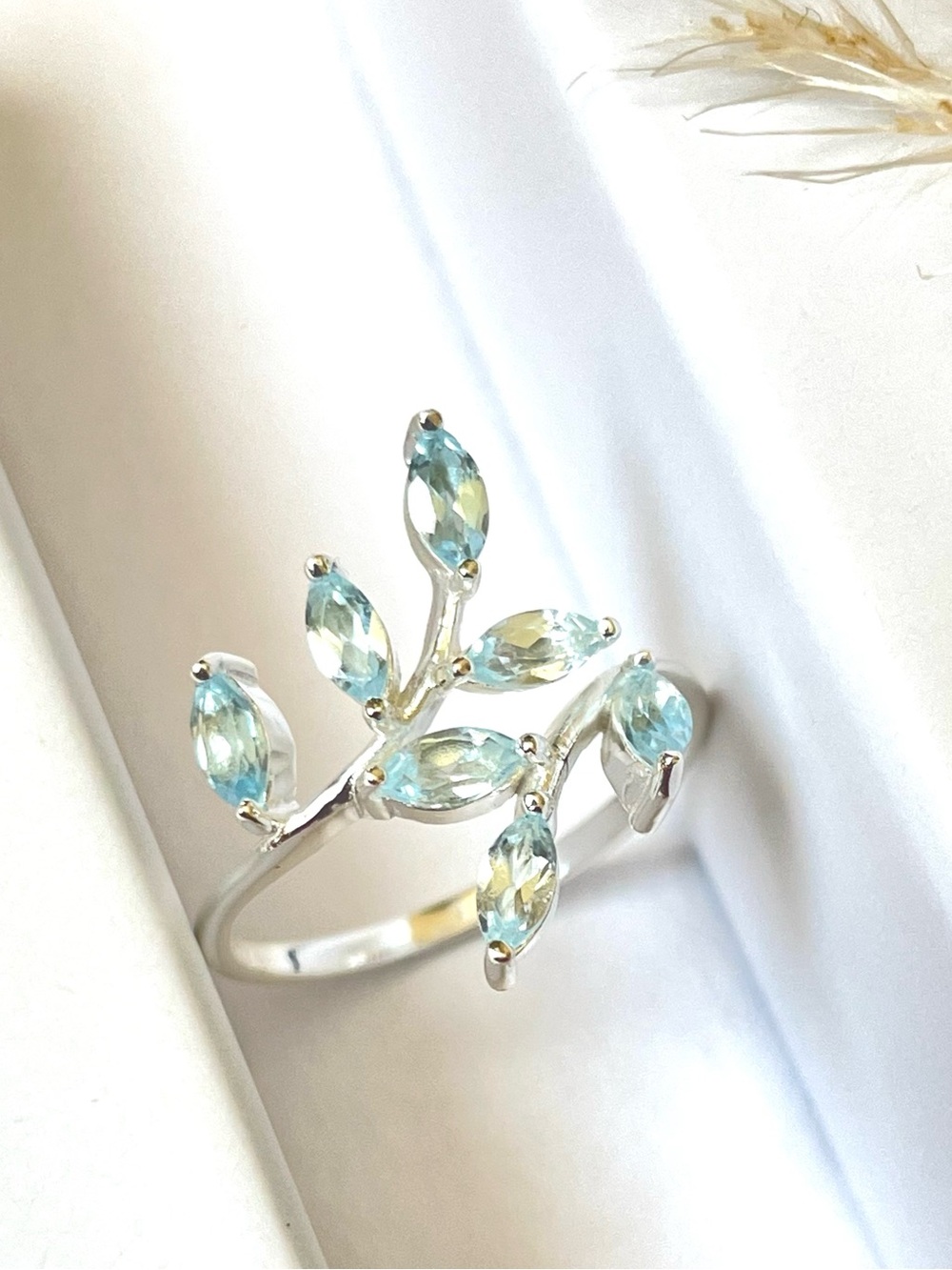 Natural Blue Topaz “The branch” ring in 825 Sterling silver! US: 8 - Picture 5 of 11
